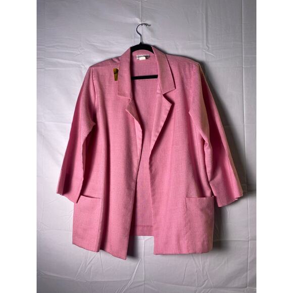 Vintage 70s-80s Copy.Cats Pink Textured Lightweight Open Blazer Jacket Medium - Picture 1 of 3